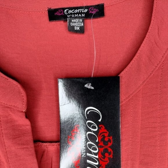 NWT Cocomo Plus Size 3X Dark Orange Pintuck 3/4 Sleeve Top - Picture 4 of 5